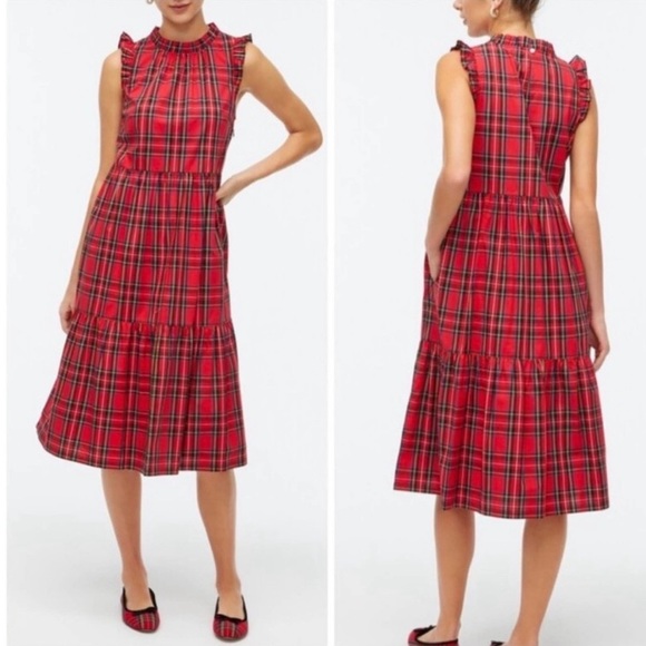 J. Crew Dresses & Skirts - J Crew Classic Red Tartan Plaid Tiered ruffle midi dress